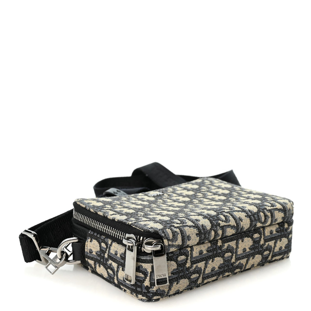 Oblique Zipped With Strap Pouch Blue Beige