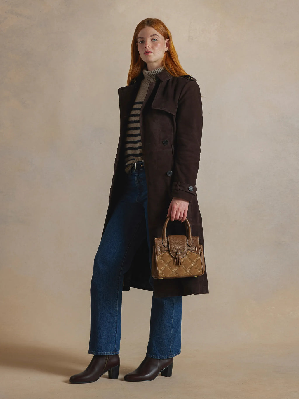 Mini Windsor - Quilted Tan Suede