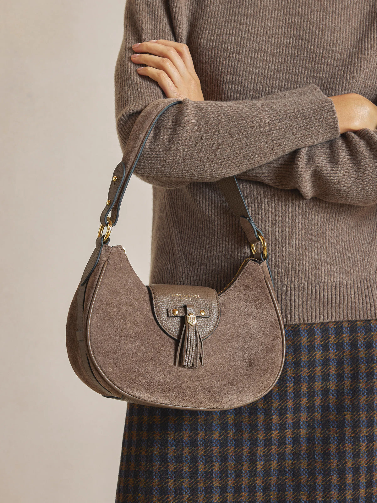 Windsor Shoulder Bag - Deep Taupe Suede