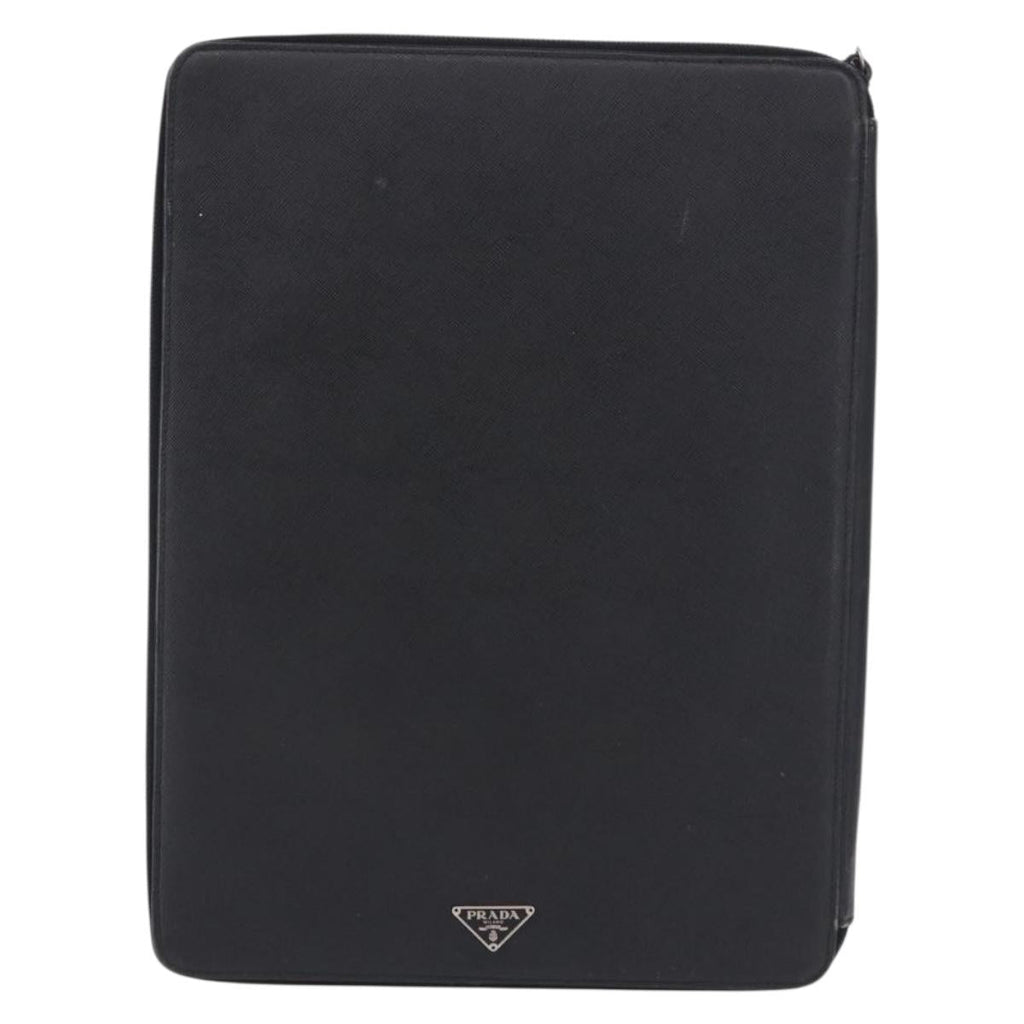PRADA Binder Case Saffiano Black Silver Auth 200201