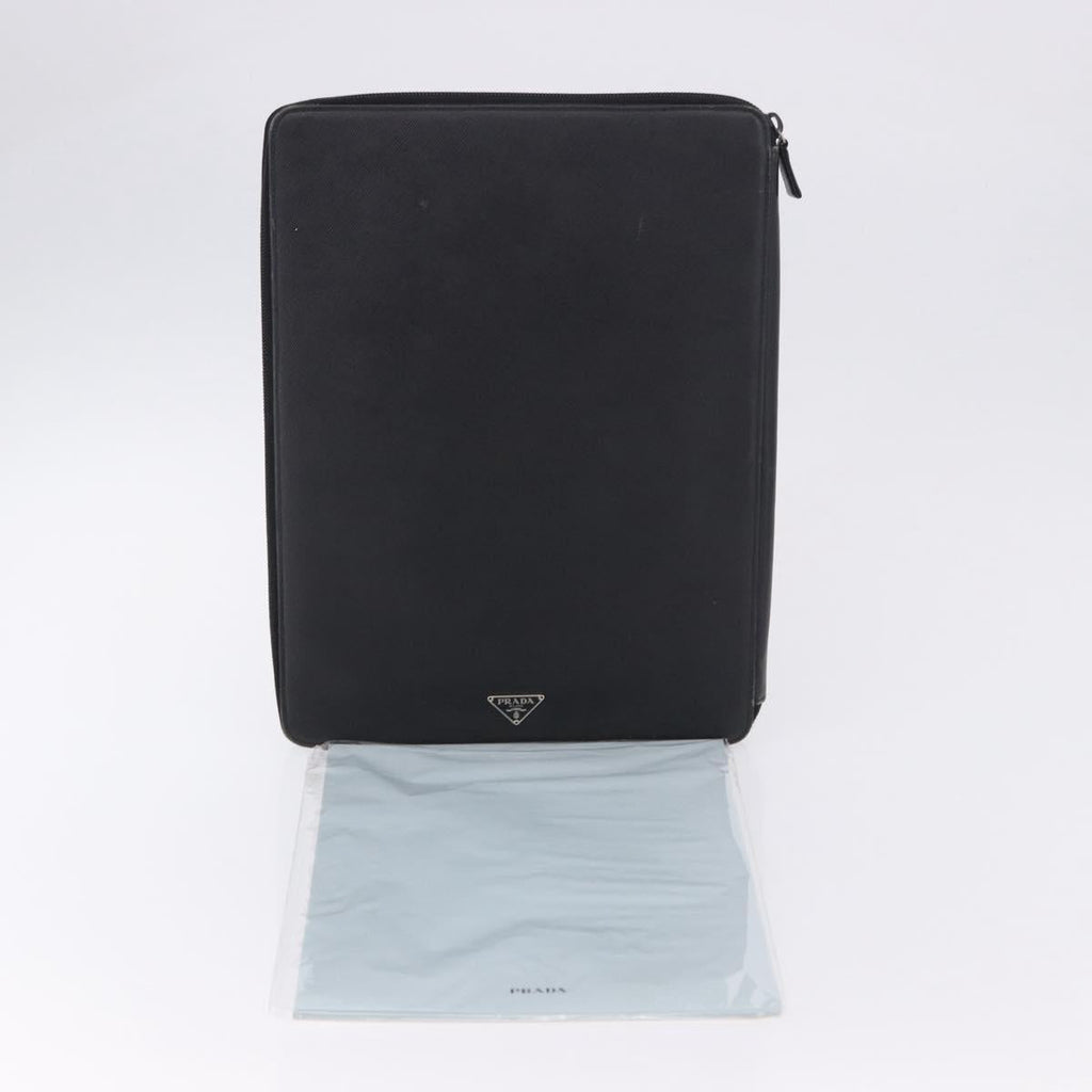 PRADA Binder Case Saffiano Black Silver Auth 200201