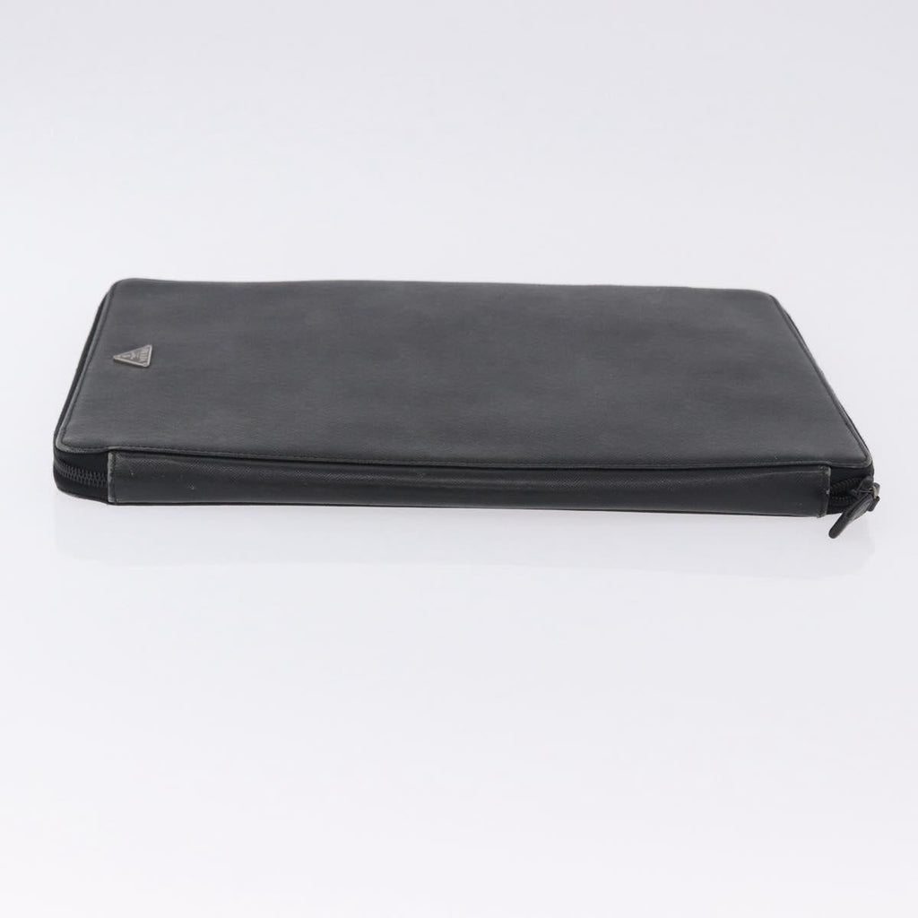PRADA Binder Case Saffiano Black Silver Auth 200201