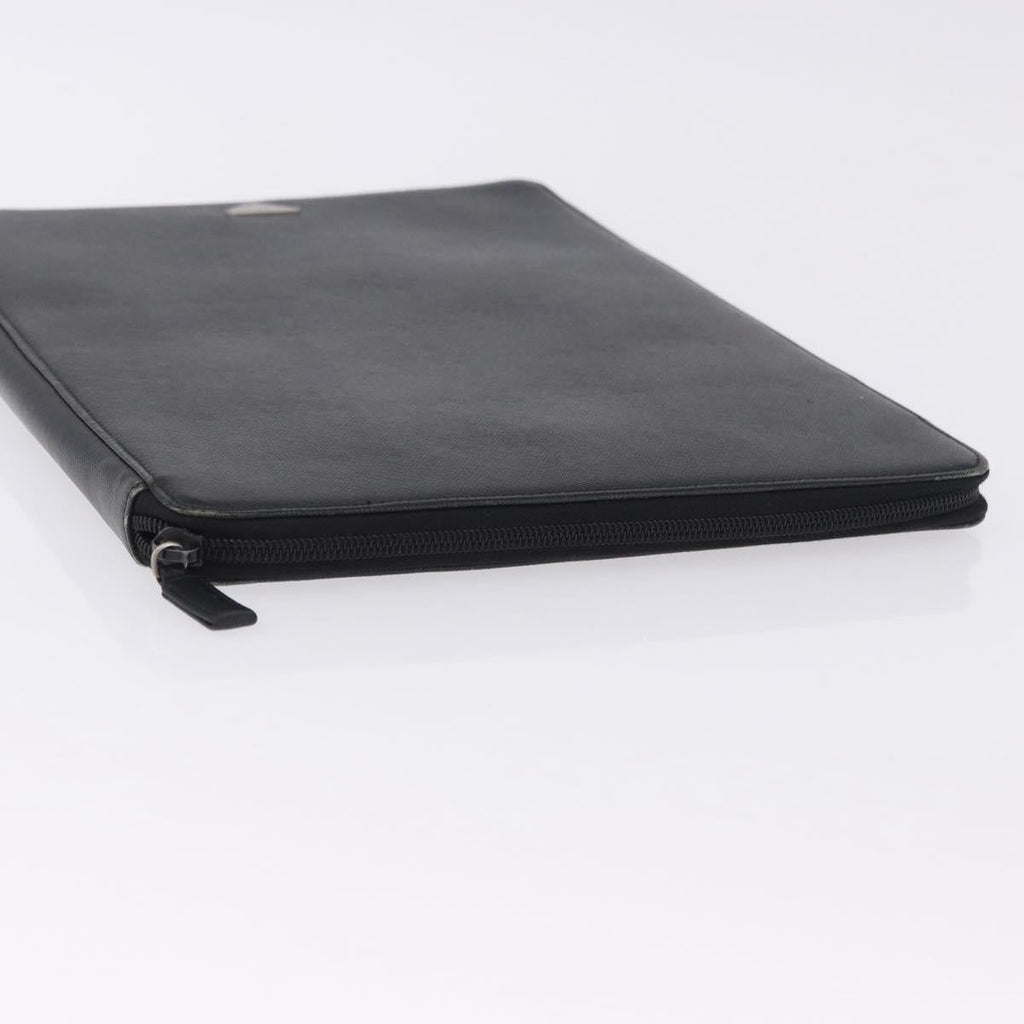 PRADA Binder Case Saffiano Black Silver Auth 200201