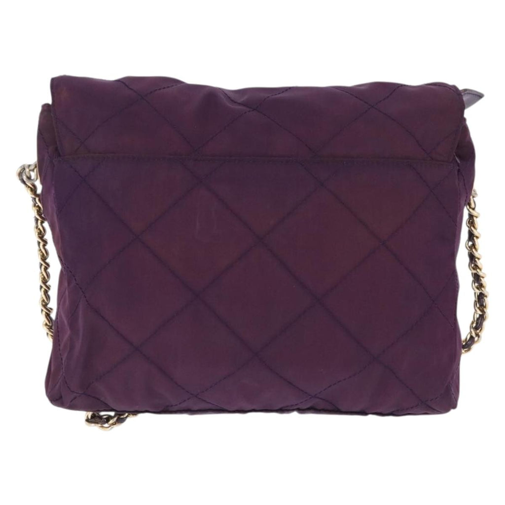 PRADA Chain Shoulder Bag Nylon Purple Gold Auth 200535