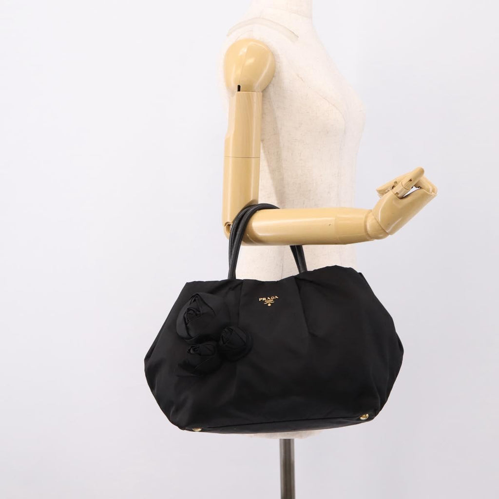 PRADA Hand Bag Nylon Black Gold Auth 201125V