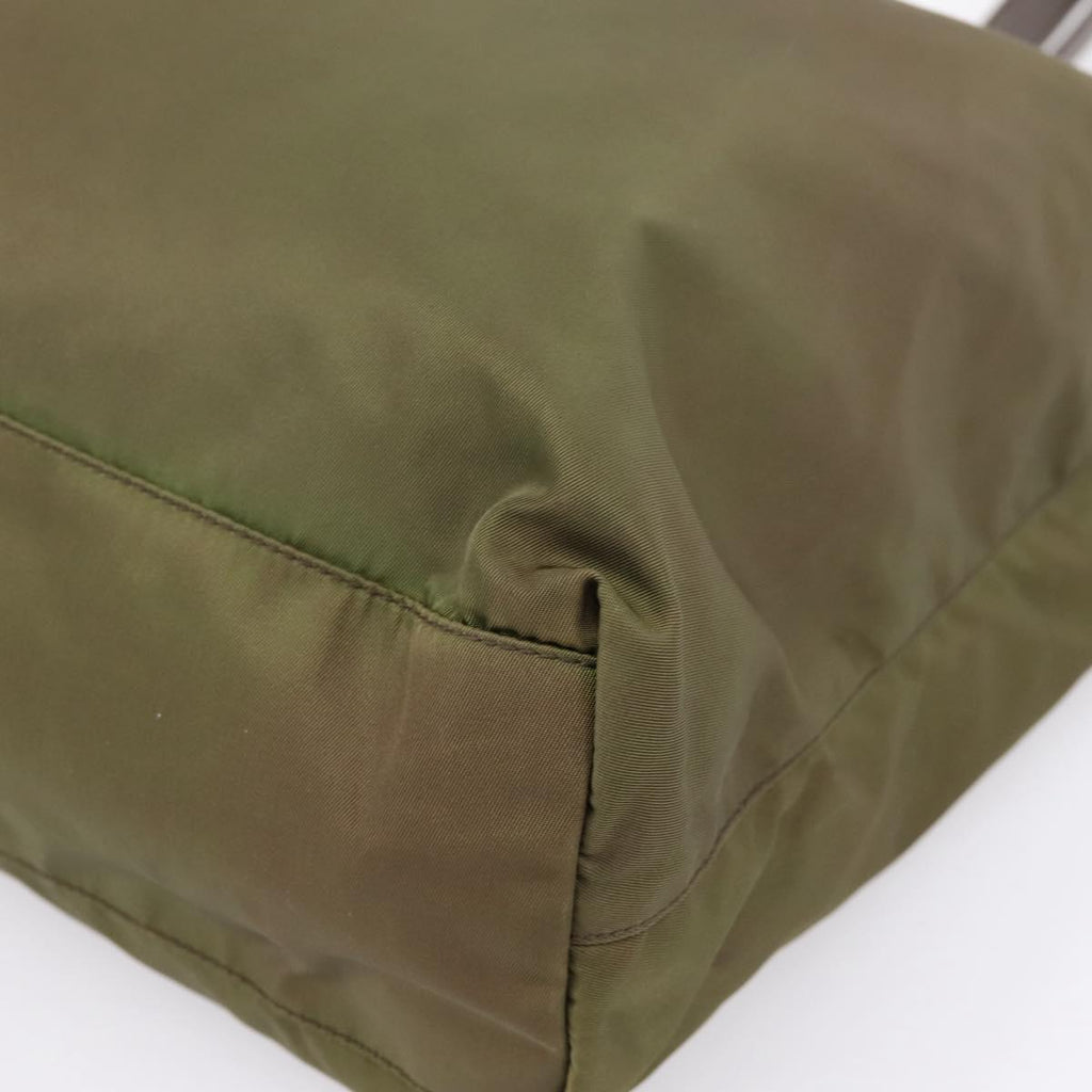 PRADA Tote Bag Nylon Khaki Silver Auth 201463
