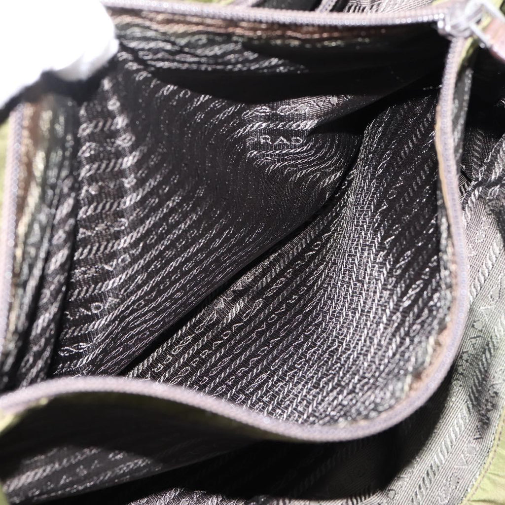 PRADA Tote Bag Nylon Khaki Silver Auth 201463