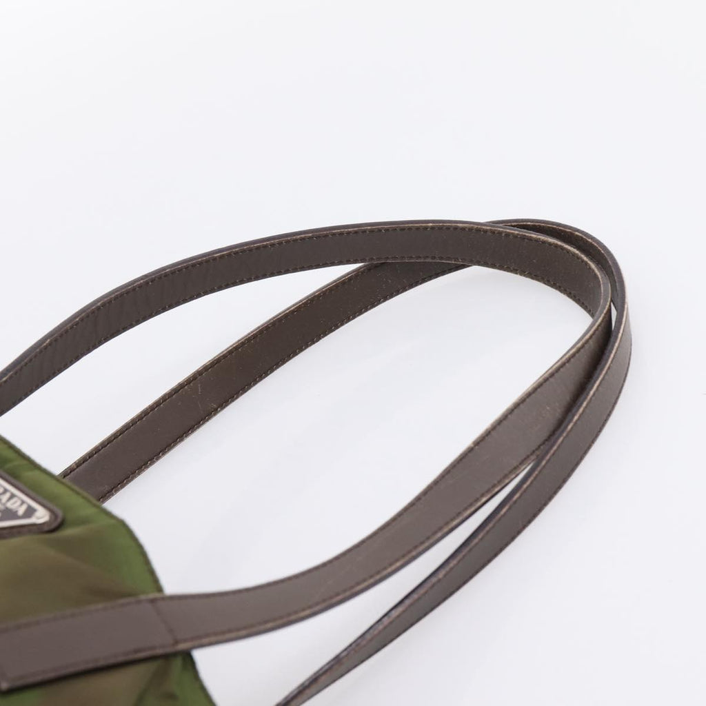 PRADA Tote Bag Nylon Khaki Silver Auth 201463