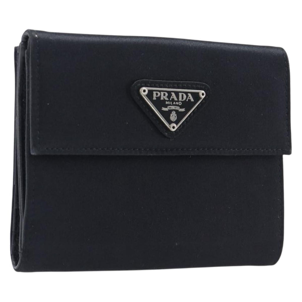 PRADA Wallet Satin Black Silver Auth 201549V