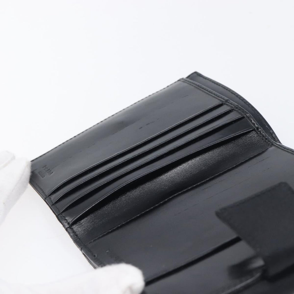 PRADA Wallet Satin Black Silver Auth 201549V