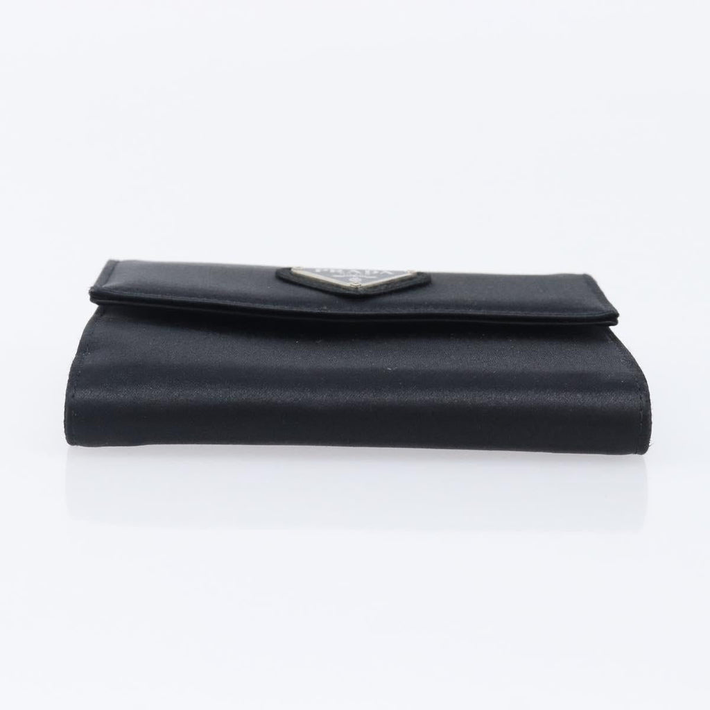 PRADA Wallet Satin Black Silver Auth 201549V