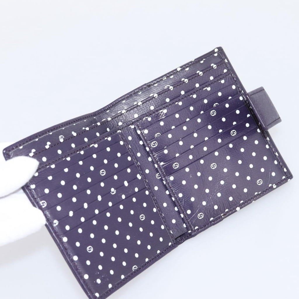 GUCCI Bifold Wallet Leather Navy Gold Beige 309704 Auth 201573V