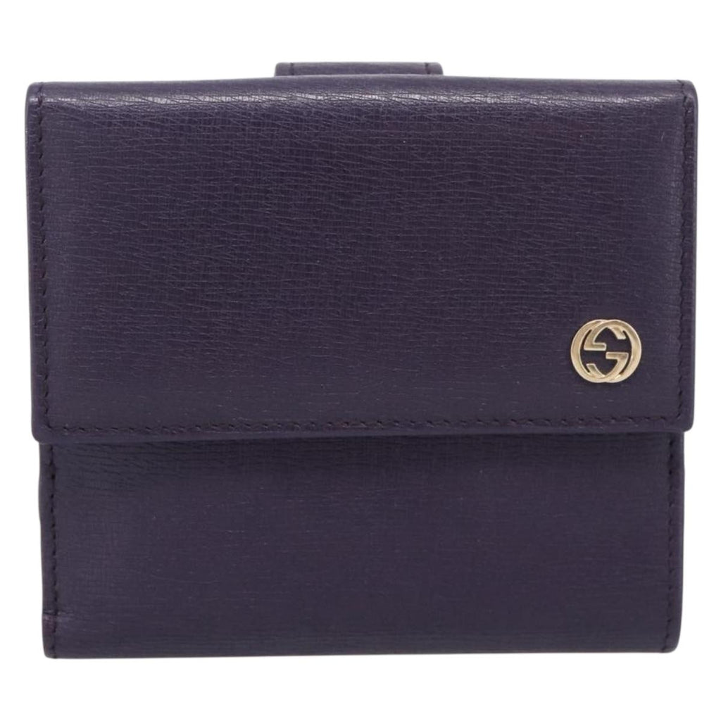 GUCCI Bifold Wallet Leather Navy Gold Beige 309704 Auth 201573V