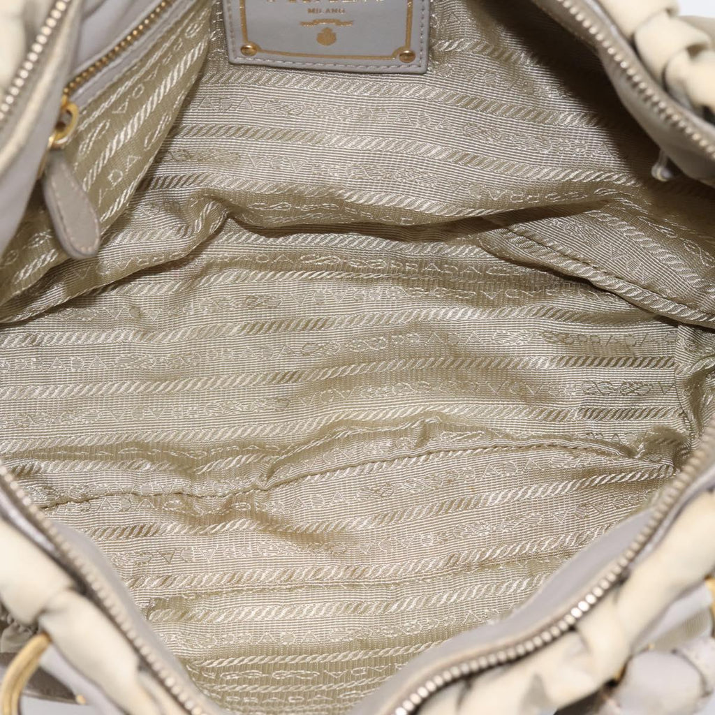 PRADA Gathered Hand Bag Nylon 2way Beige Gold Auth 201930