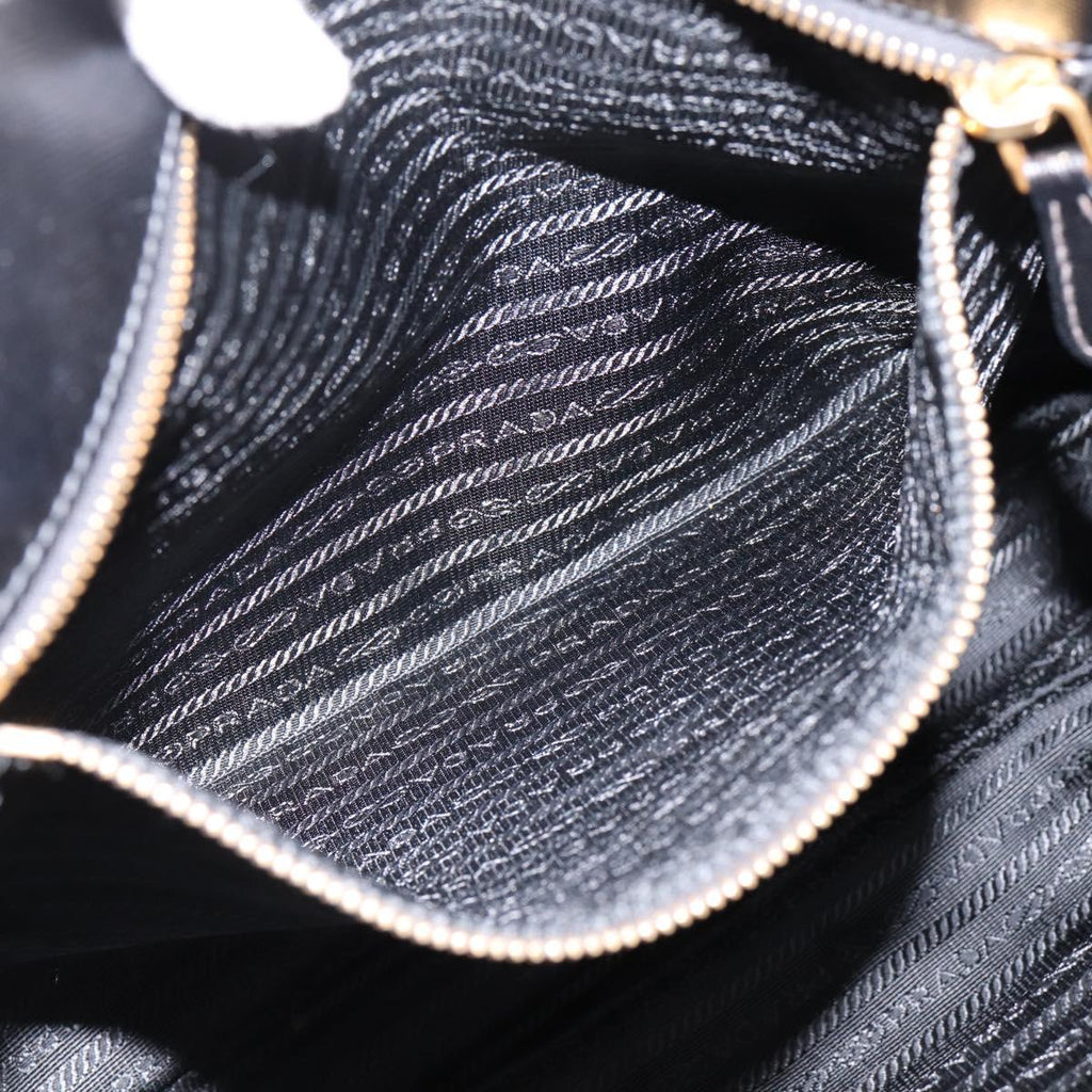 PRADA Hand Bag Nylon 2way Black Gold Tone Auth 202114