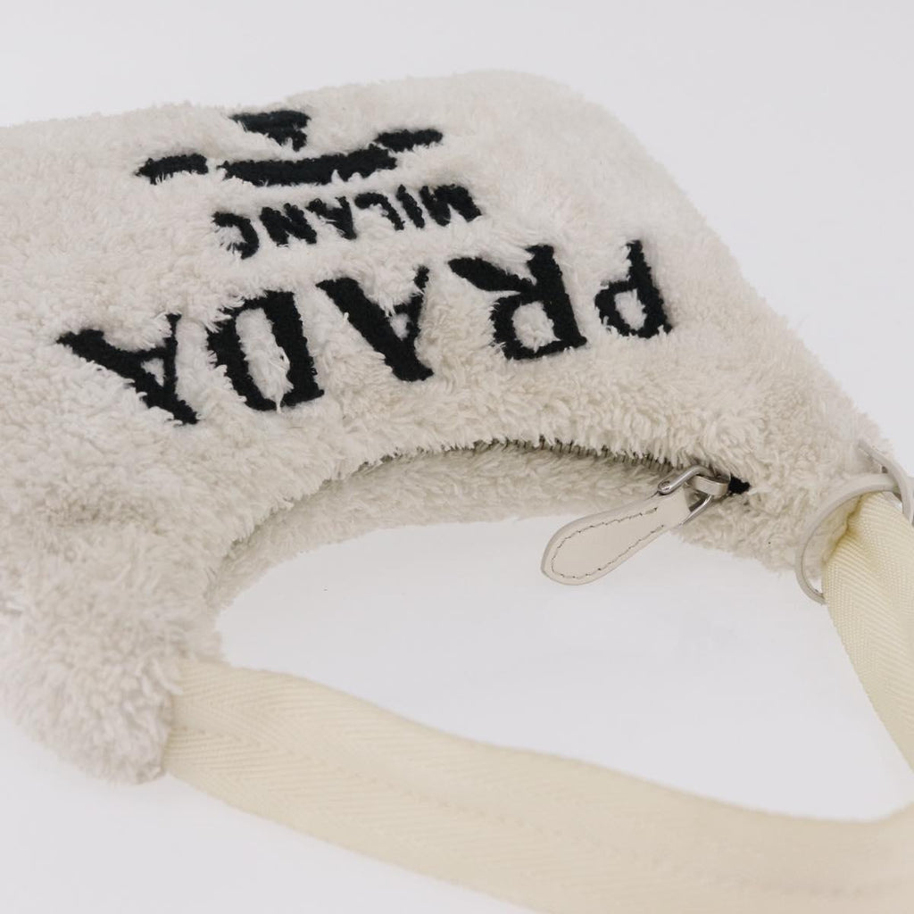 PRADA Hand Pouch Hand Bag pile White Silver Auth 202515A