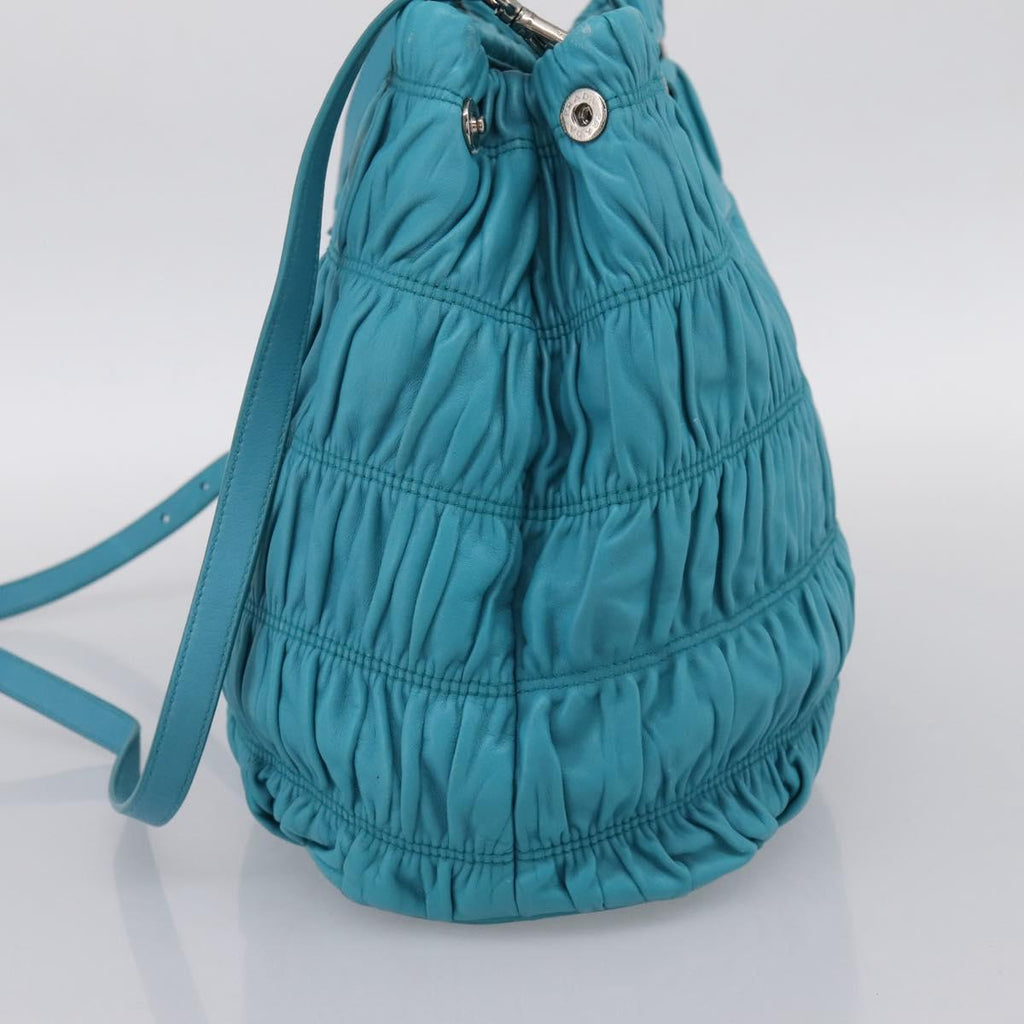 PRADA Matelasse Hand Bag Nylon 2way Turquoise Blue Silver Auth 202888V