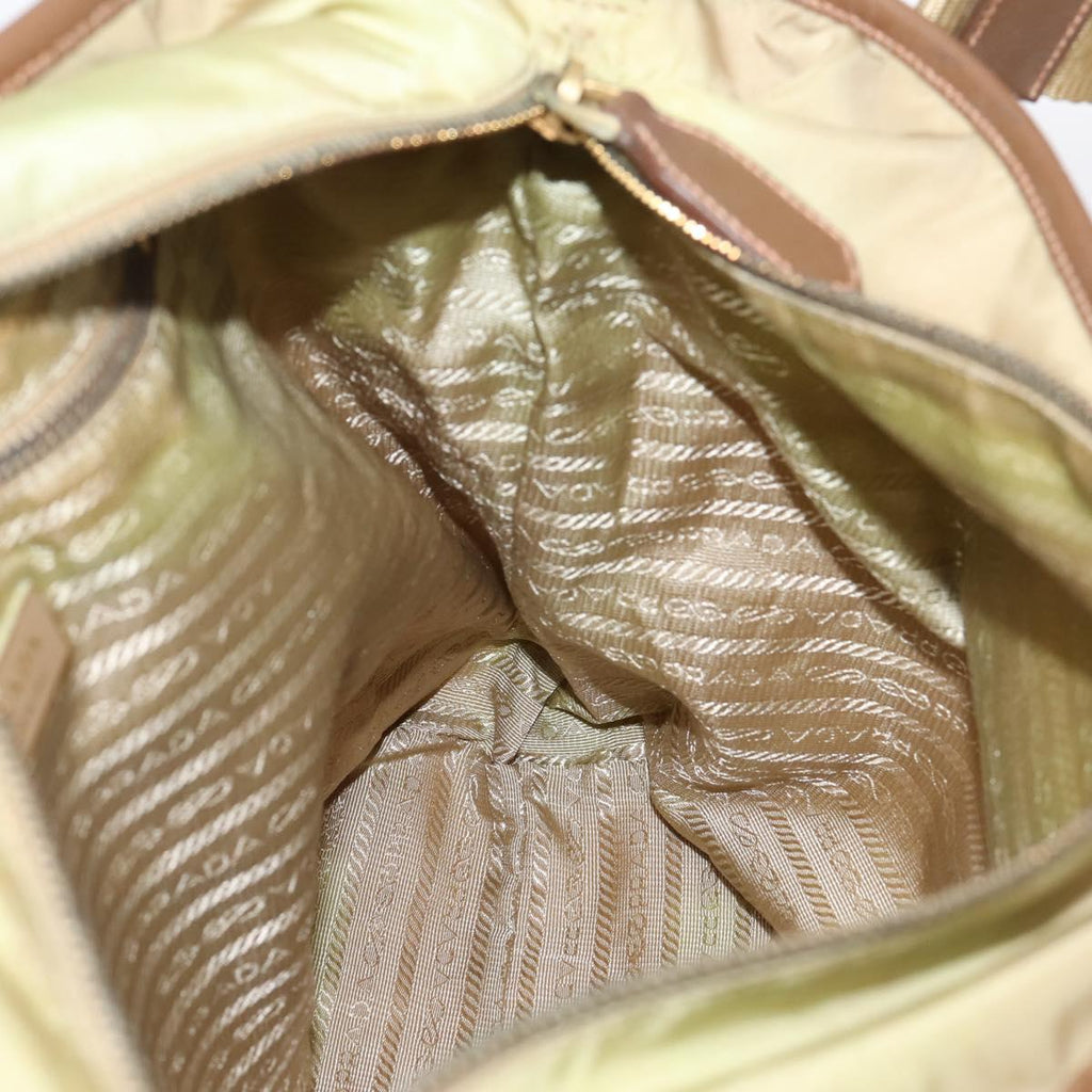 PRADA Hand Bag Nylon Leather 2way Beige Gold Auth 203008