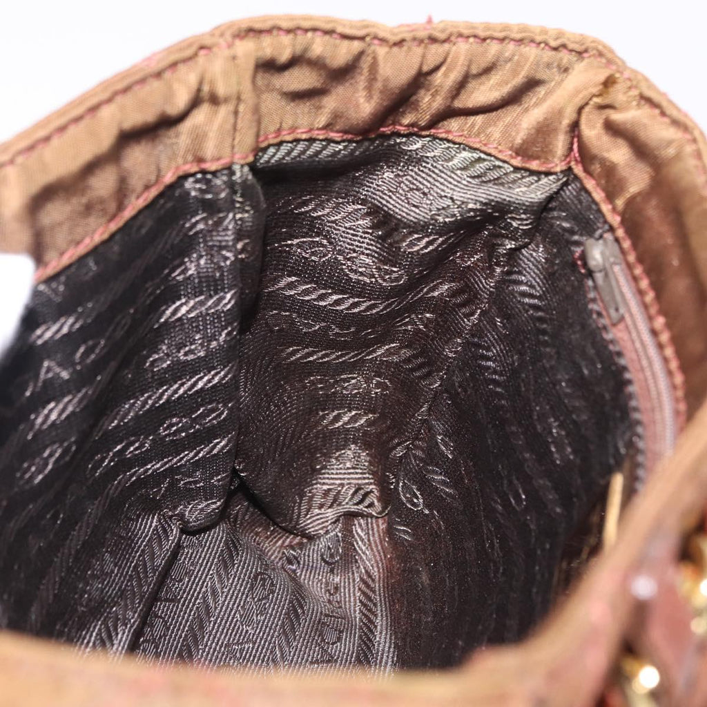 PRADA Chain Shoulder Bag Nylon Brown Gold Tone Auth 203074