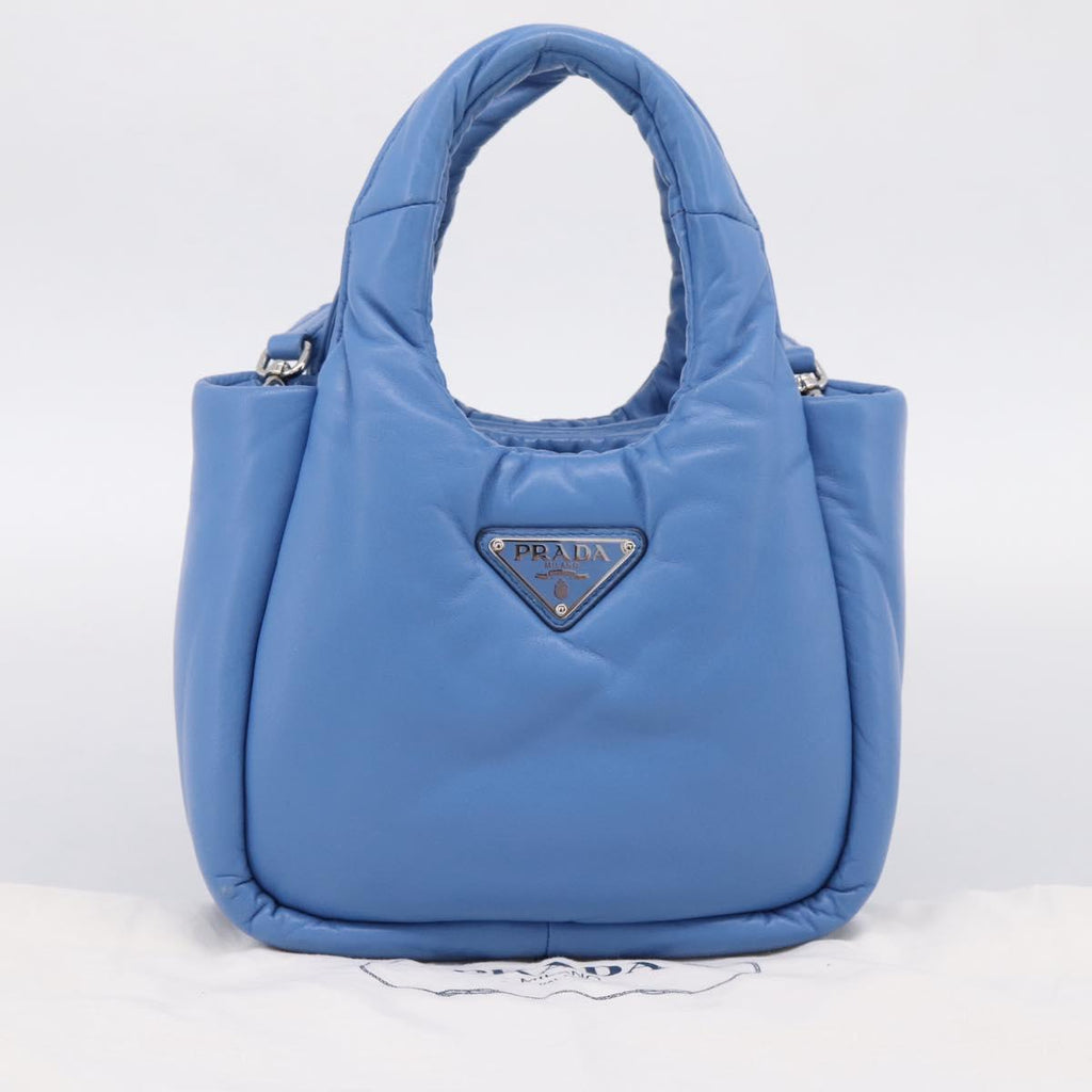 PRADA Hand Bag Leather 2way Blue Silver Auth 203202SAM