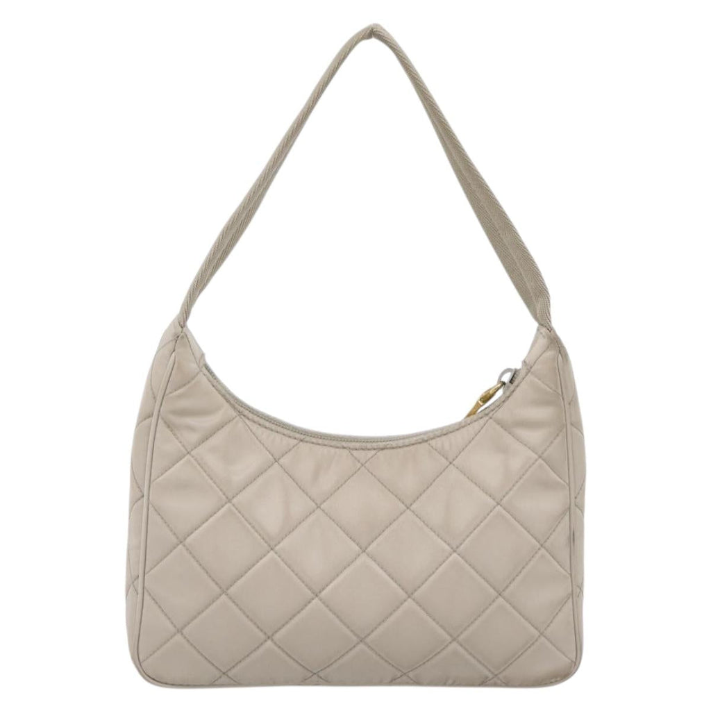 PRADA Hand Bag Nylon Beige Gold Auth 203797A