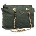 PRADA Chain Shoulder Bag Nylon Khaki Gold Auth 203875