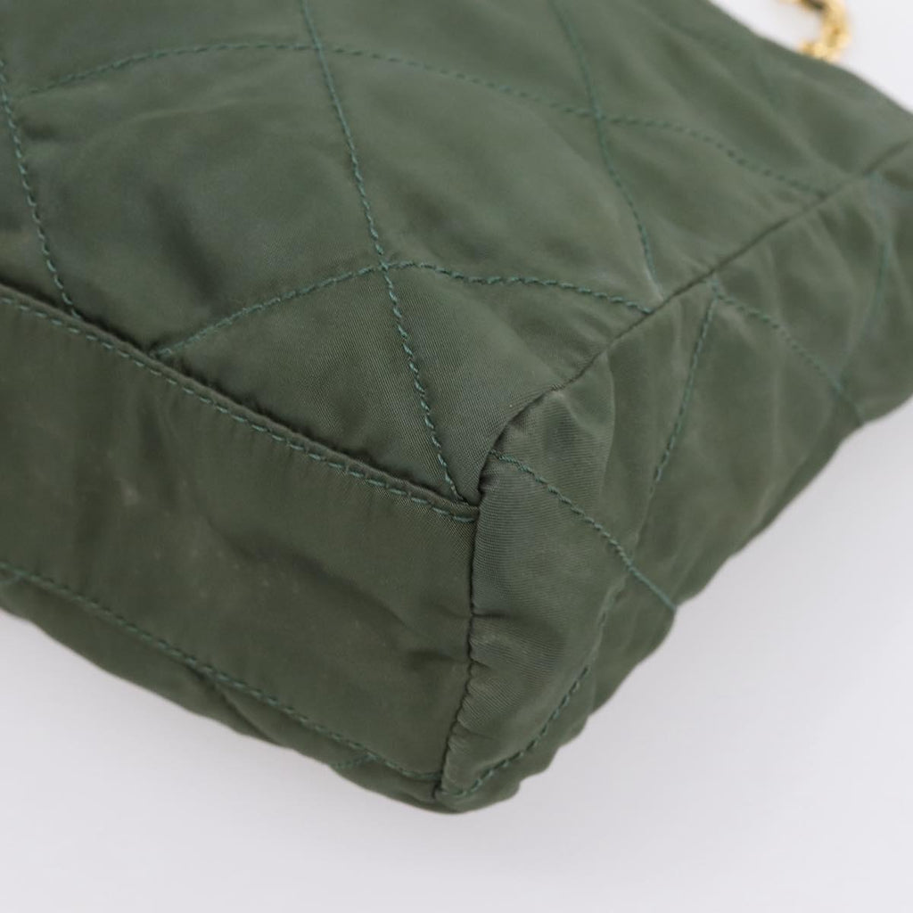 PRADA Chain Shoulder Bag Nylon Khaki Gold Auth 203875