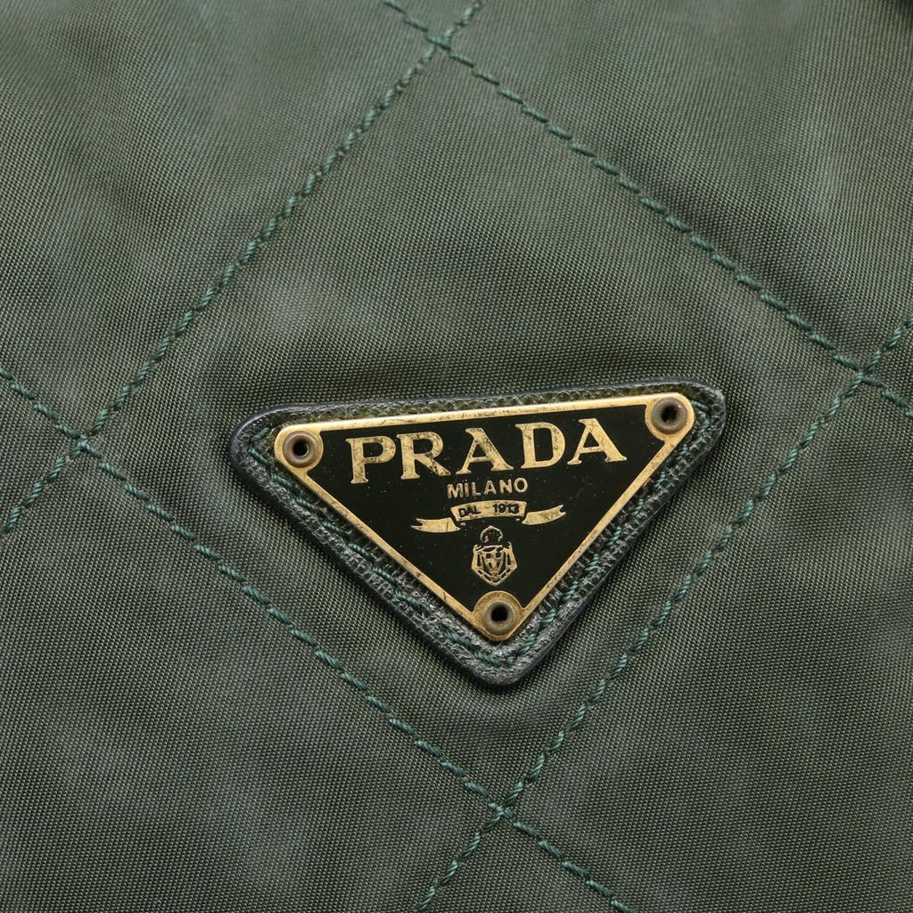 PRADA Chain Shoulder Bag Nylon Khaki Gold Auth 203875