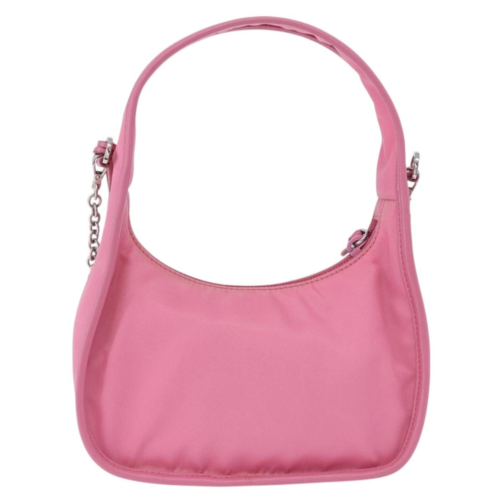 PRADA Hand Bag Nylon Pink Silver Auth 204035V