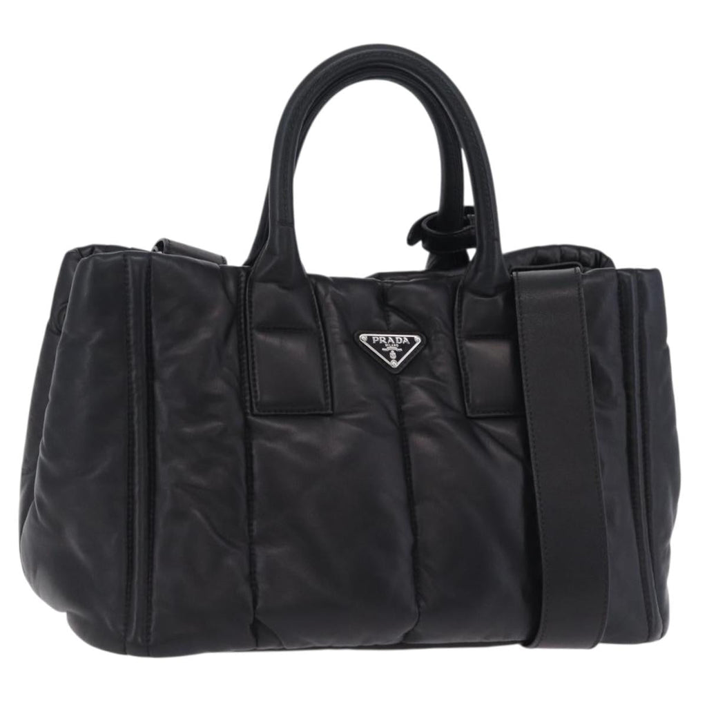 PRADA Nappa Bomber Tote Bag Leather 2way Black Silver Auth 204049M