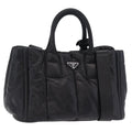 PRADA Nappa Bomber Tote Bag Leather 2way Black Silver Auth 204049M