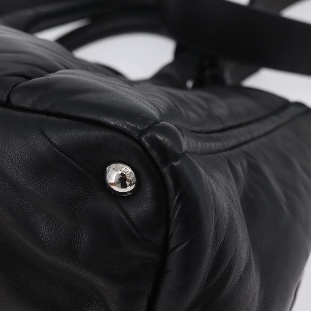 PRADA Nappa Bomber Tote Bag Leather 2way Black Silver Auth 204049M