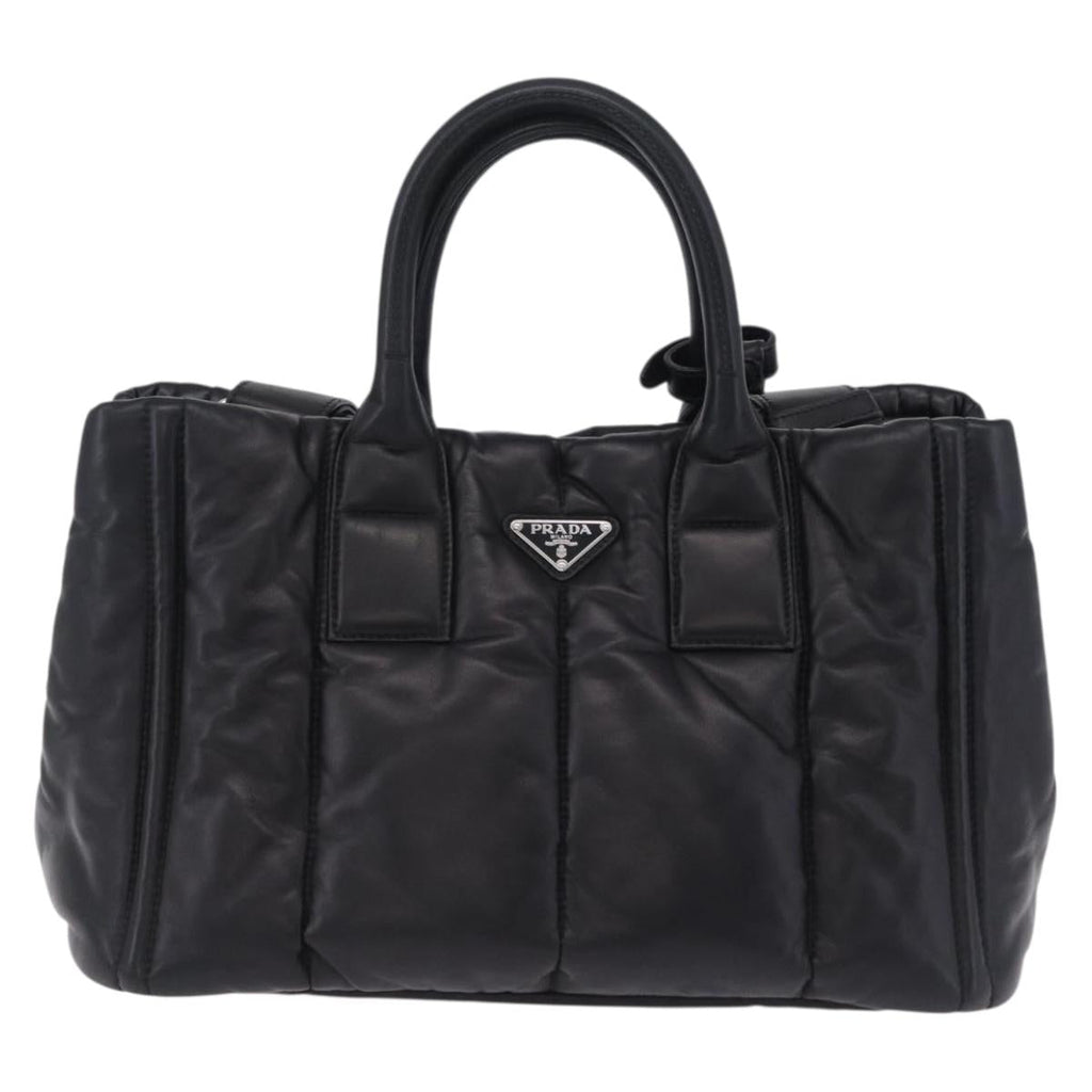 PRADA Nappa Bomber Tote Bag Leather 2way Black Silver Auth 204049M
