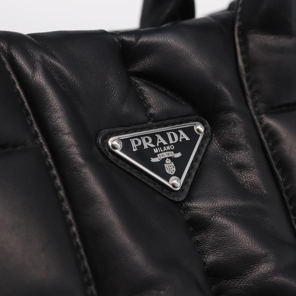 PRADA Nappa Bomber Tote Bag Leather 2way Black Silver Auth 204049M