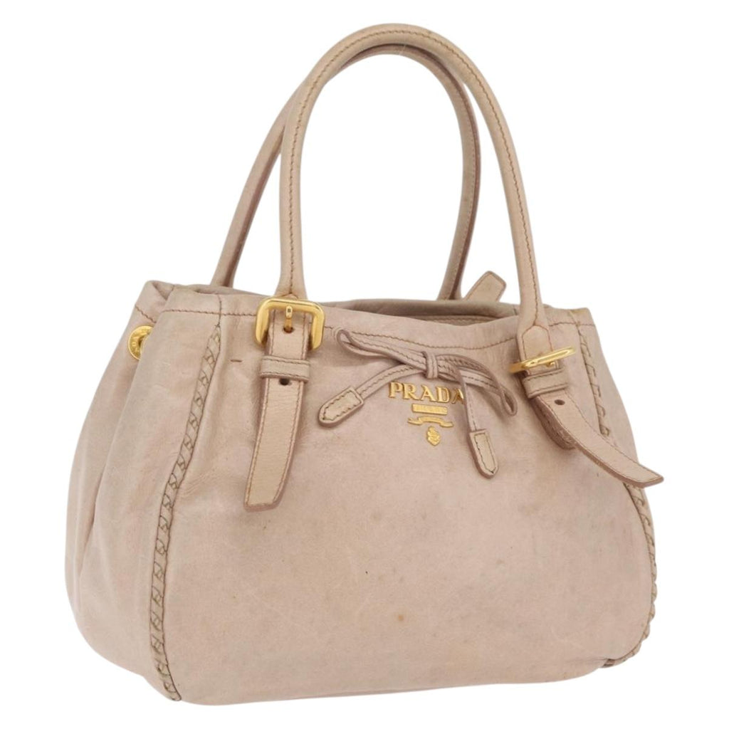 PRADA Hand Bag Vitter Shine Beige Gold Auth 204524
