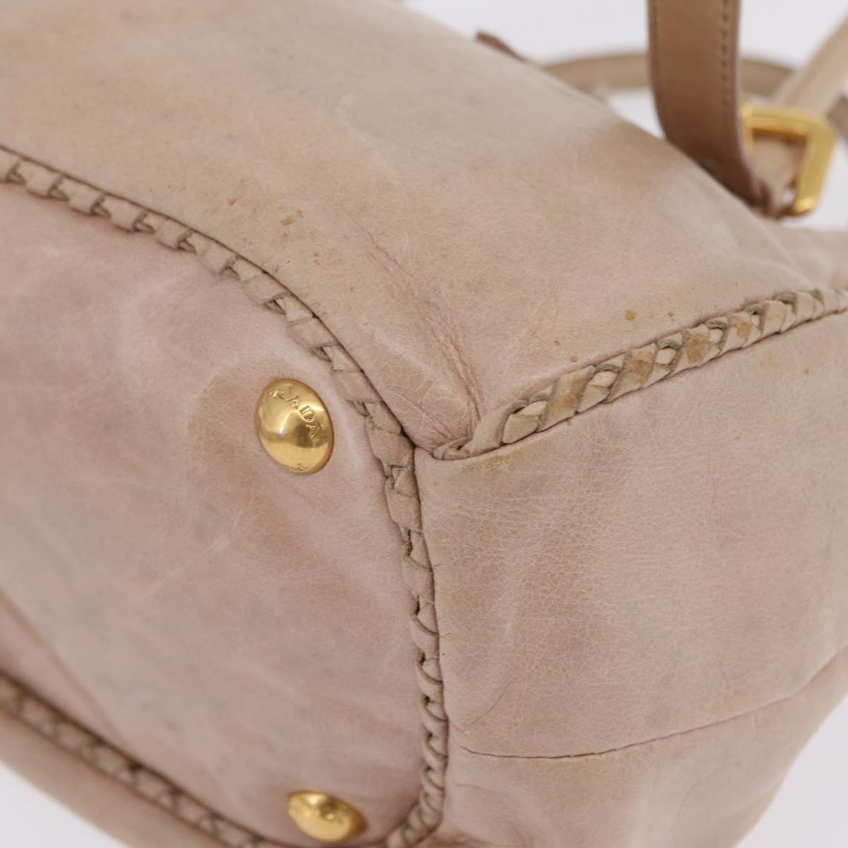 PRADA Hand Bag Vitter Shine Beige Gold Auth 204524