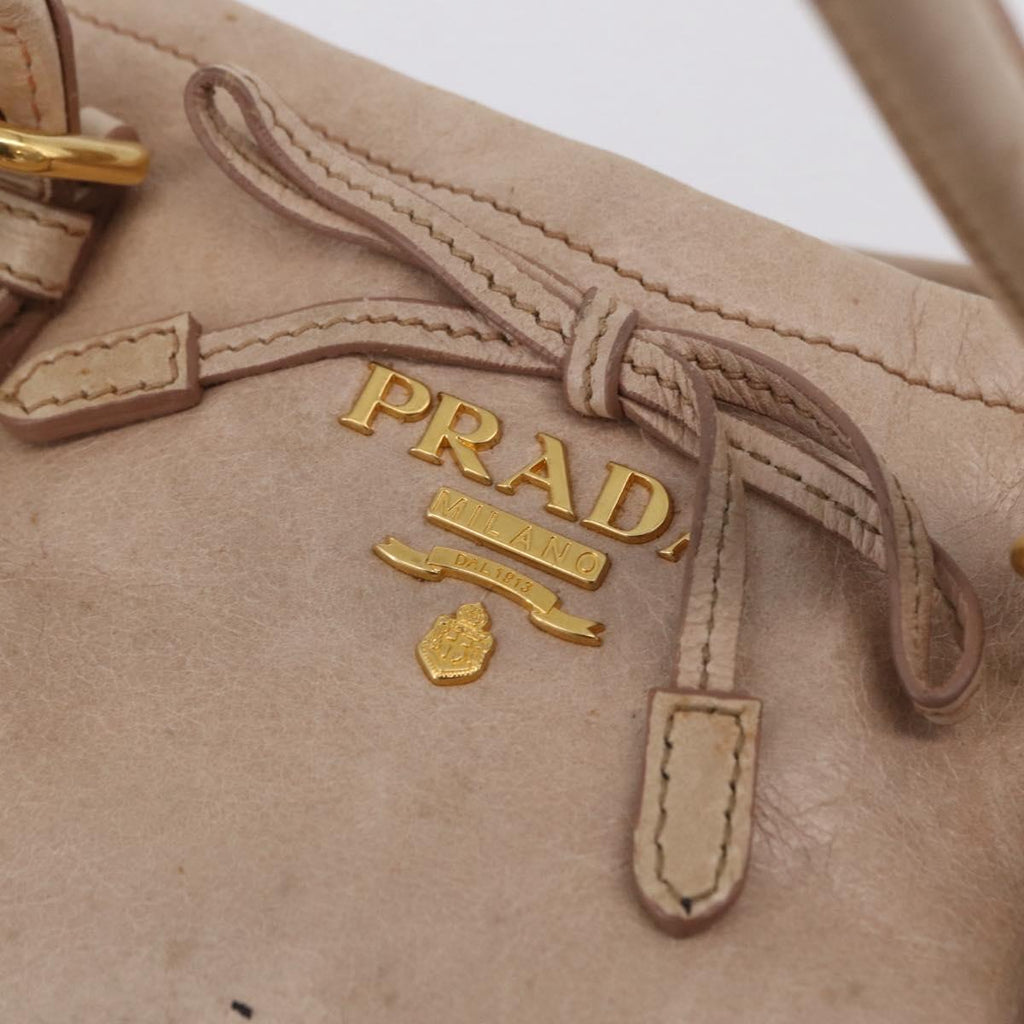 PRADA Hand Bag Vitter Shine Beige Gold Auth 204524