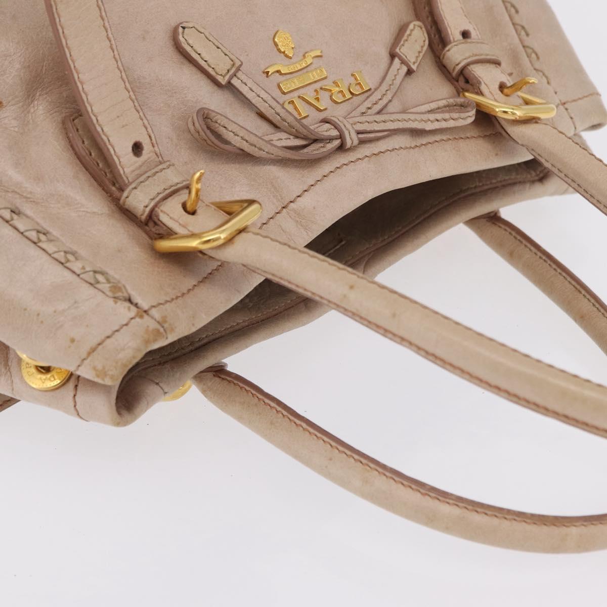 PRADA Hand Bag Vitter Shine Beige Gold Auth 204524