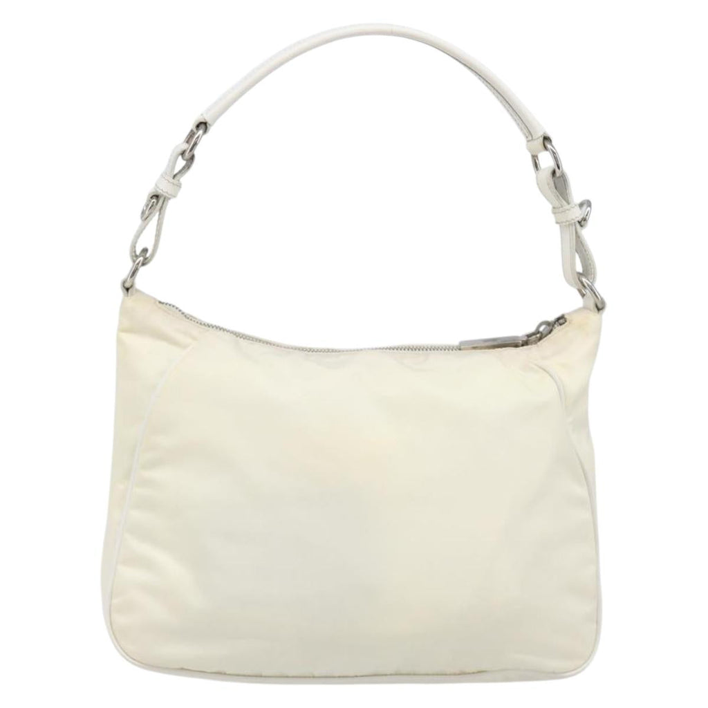 PRADA Shoulder Bag Nylon Ivory Silver Auth 204641A