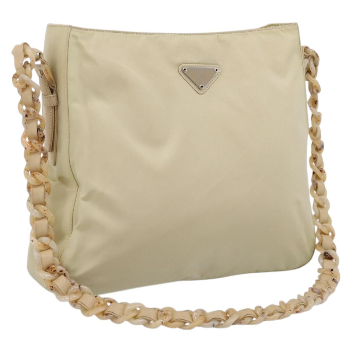 PRADA Chain Shoulder Bag Nylon Ivory Silver Auth 205029A