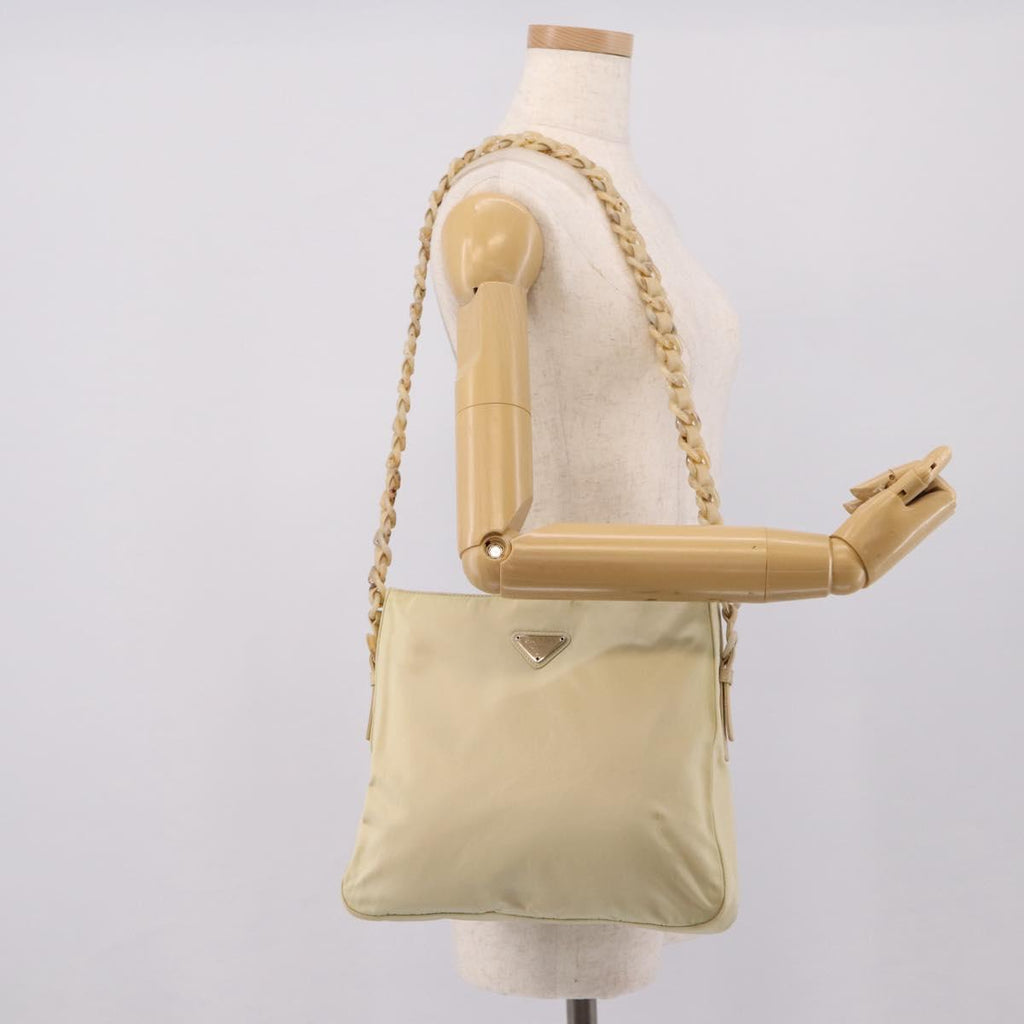 PRADA Chain Shoulder Bag Nylon Ivory Silver Auth 205029A