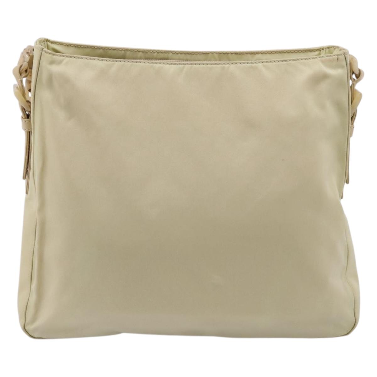 PRADA Chain Shoulder Bag Nylon Ivory Silver Auth 205029A