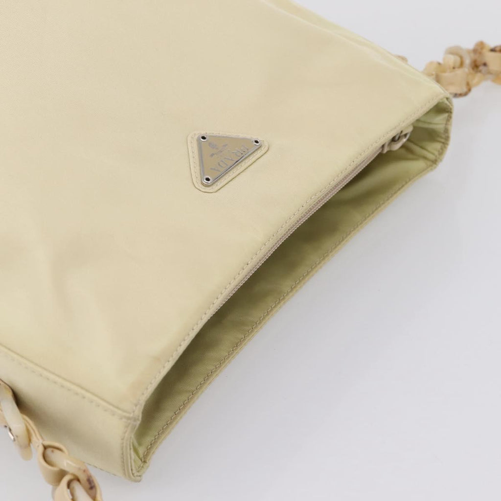 PRADA Chain Shoulder Bag Nylon Ivory Silver Auth 205029A