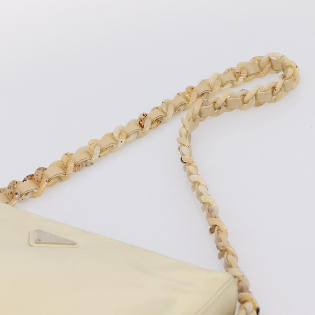PRADA Chain Shoulder Bag Nylon Ivory Silver Auth 205029A