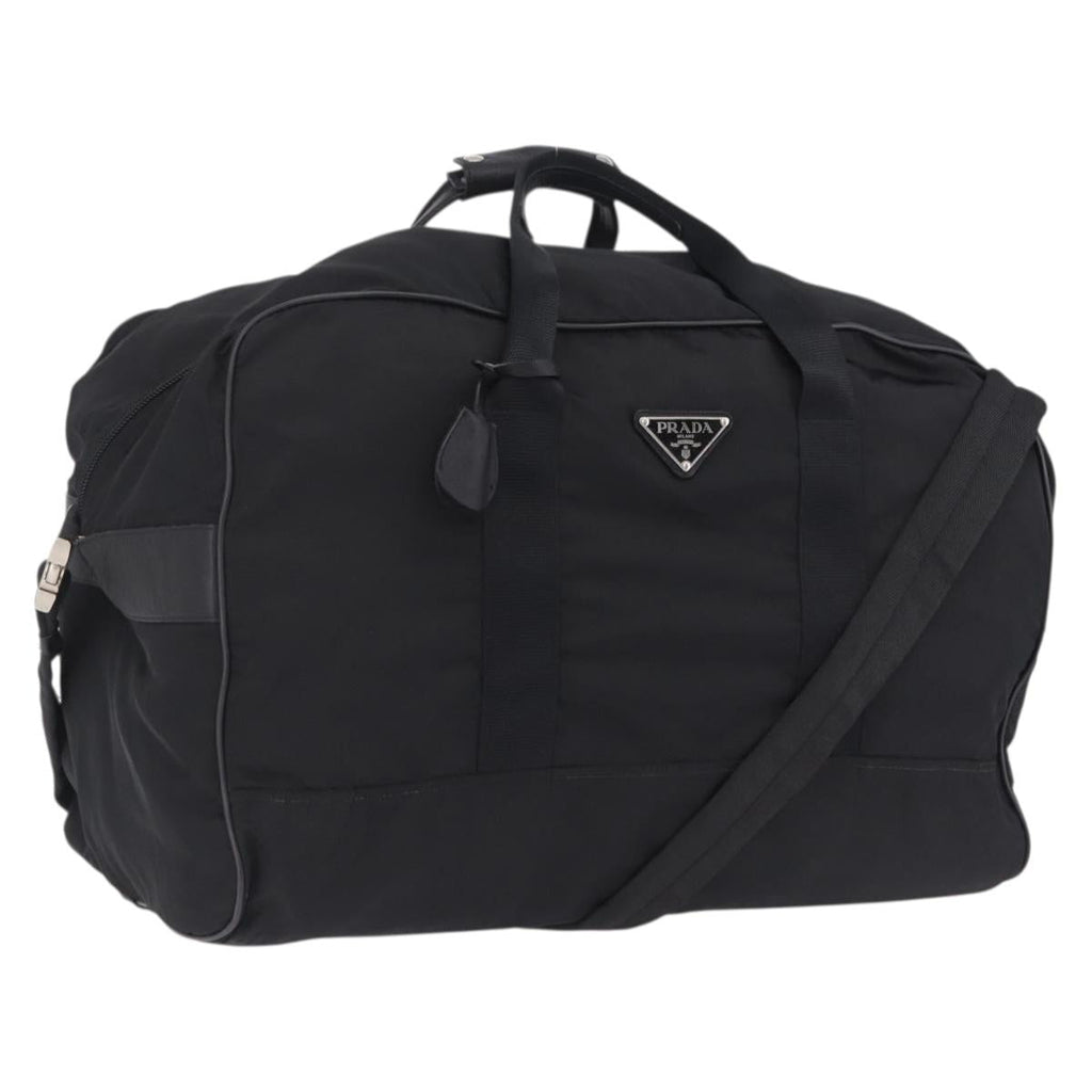 PRADA Boston Bag Nylon 2way Black Silver Auth 205032