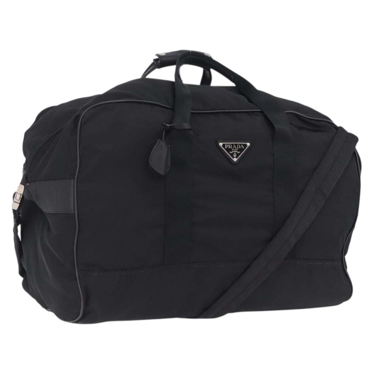 PRADA Boston Bag Nylon 2way Black Silver Auth 205032