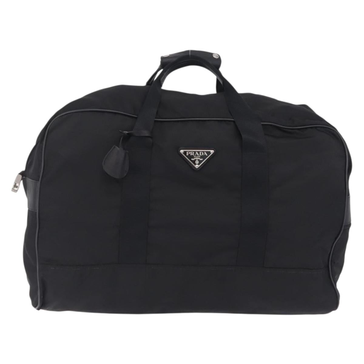 PRADA Boston Bag Nylon 2way Black Silver Auth 205032