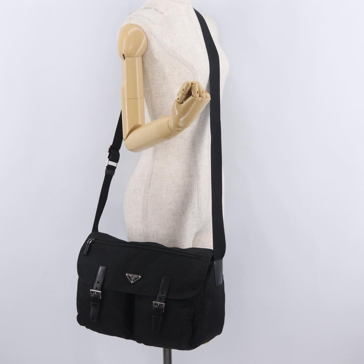 PRADA Shoulder Bag Nylon Black Silver Auth 205048