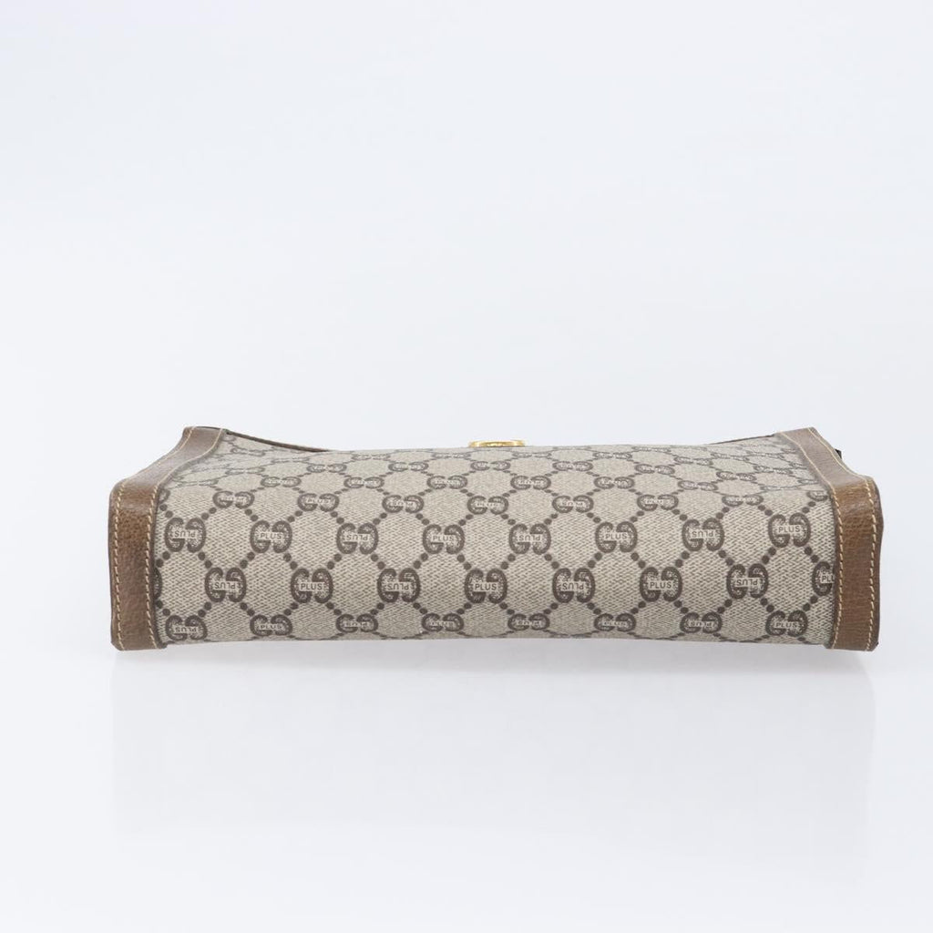GUCCI GG Plus Supreme Clutch Bag PVC Beige Gold Auth 205064