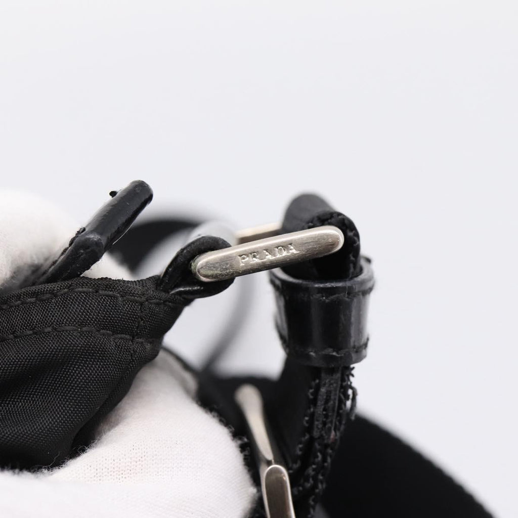 PRADA Shoulder Bag Nylon Black Silver Auth 205200